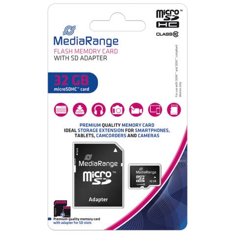 Micro SDHC Speicherkarte 32GB Klasse 10 mit SD-Karten Adapter